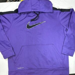 Nike Hoodie LG, Purple Therma Fit Big Swoosh Logo Pullover Sweatshirt